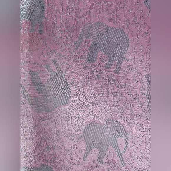 Pink Silk Silver Elephant Fringe Hem Scarf | SZ 72" - Picture 8 of 12